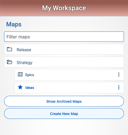 Screenshot of a maps in a navigation tree